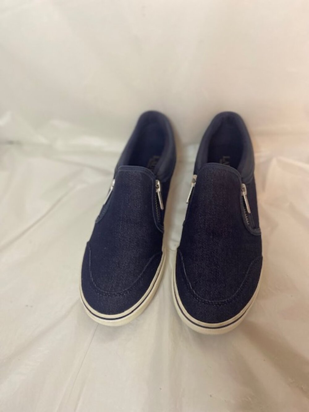 Lauren Ralph Lauren Jeorgia Navy Blue Denim Slip-On Sneakers Shoes Size 6B